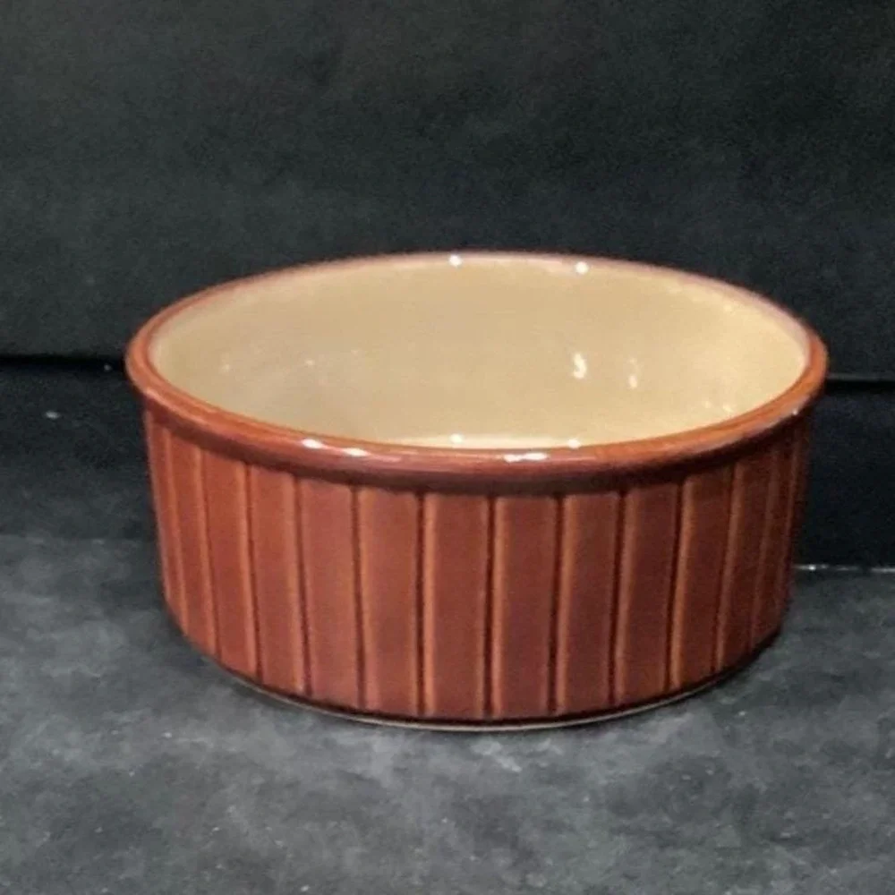 Sango Nova Brown Ribbed Casserole Dish #4933, Vintage Stoneware Bowl,‎ Tableware
